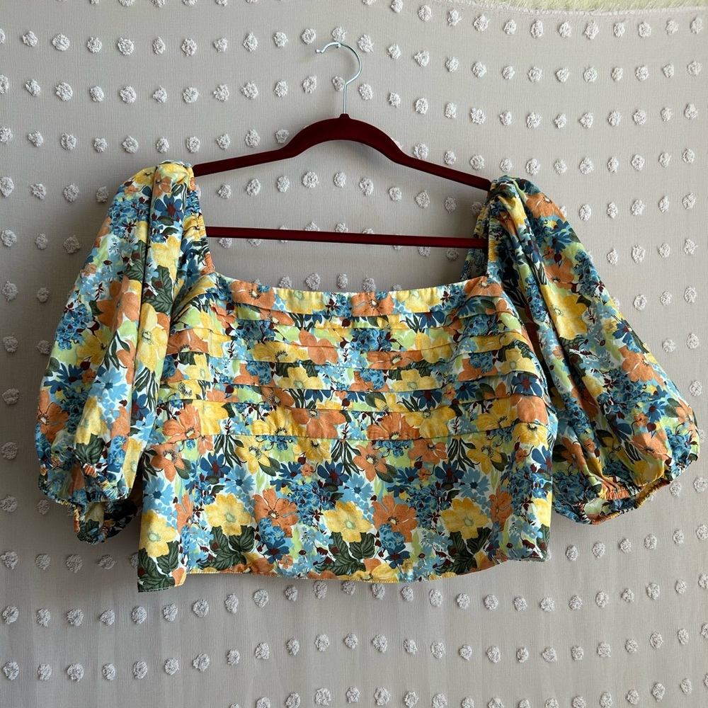 Abercrombie & Fitch Cropped Floral Ruffle Balloon Sleeve‎ Top Sz XL